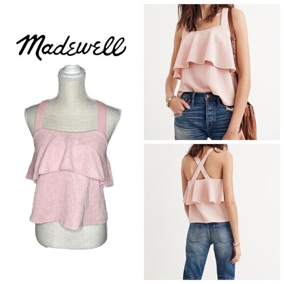 Madewell Texture & Thread Pink Tiered Tank Top - Picture 1 of 15